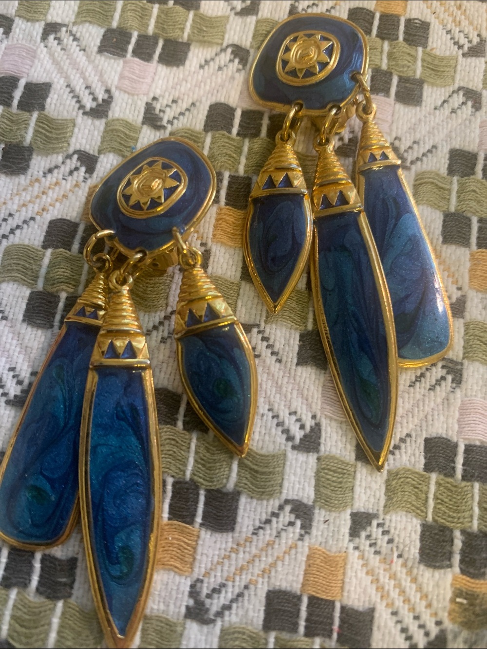 Edgar Berebi Gold-Tone Blue Marbled Drop Earrings - Women Jewelry CLIP